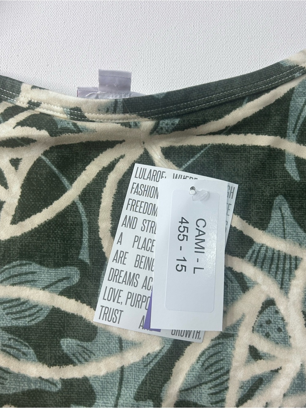 LuLaRoe Olive Green Cream Floral Spaghetti Strap Cami - Picture 2 of 4